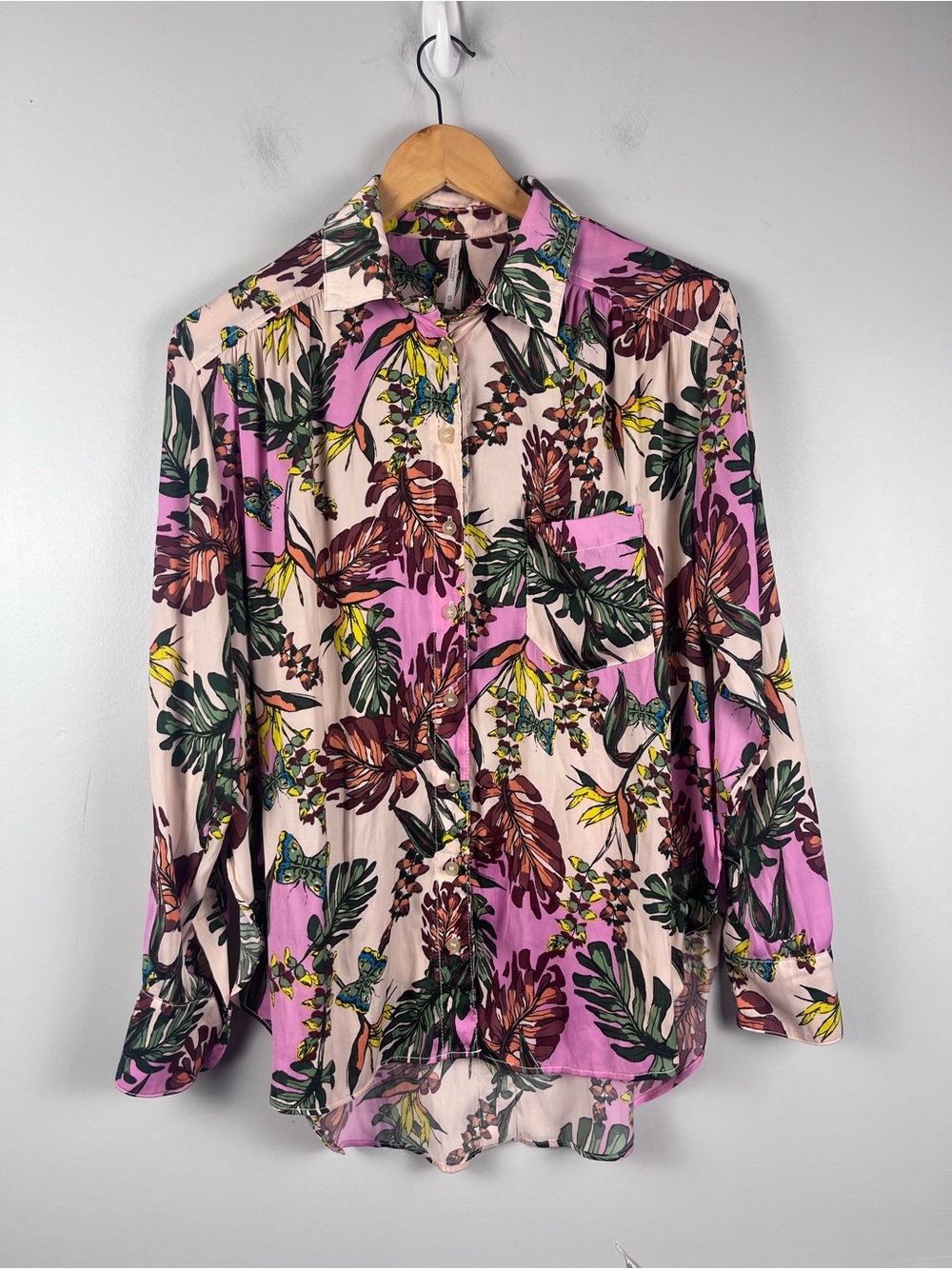 Free People Under The Palm Leaves Tropical Button Down Shirt Womens Size XS - Picture 2 of 5